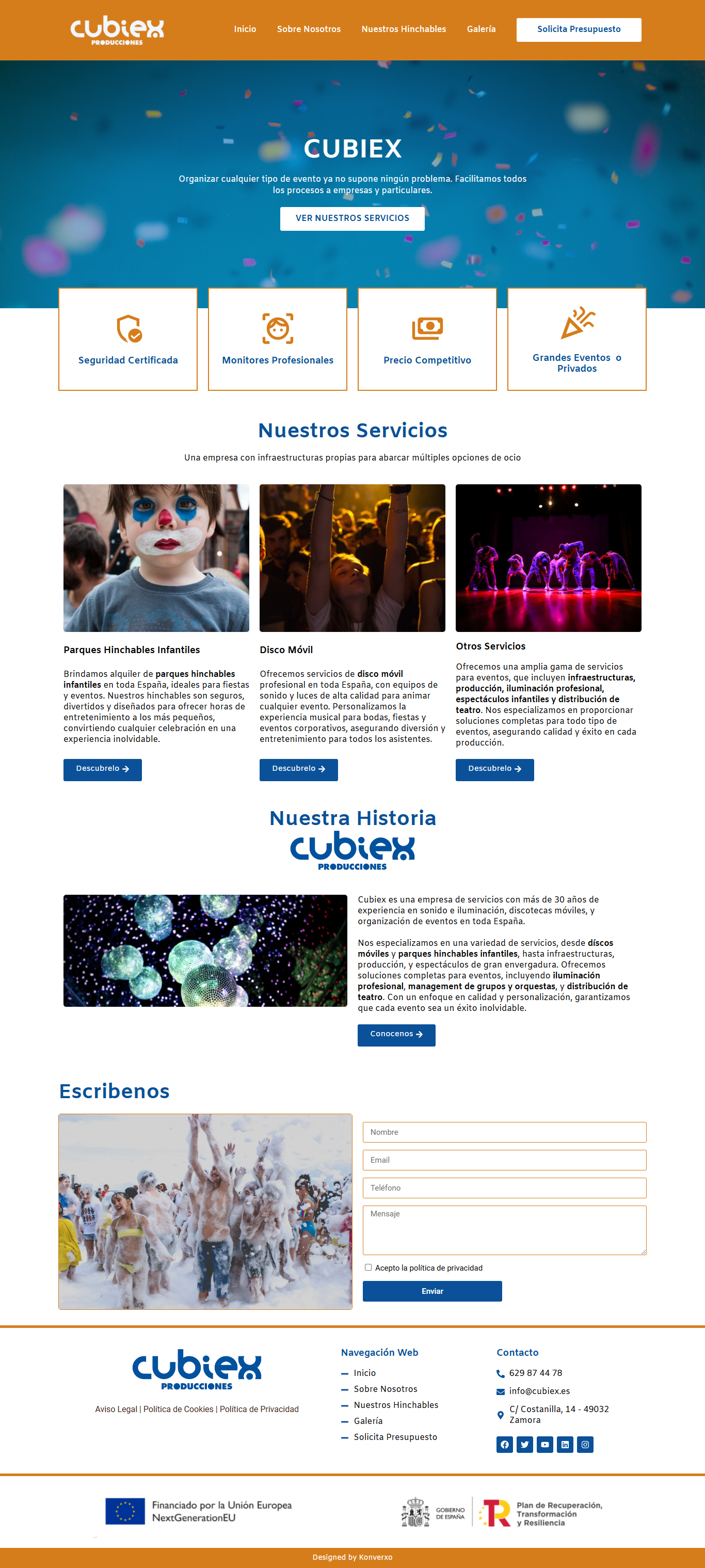 Homepage de la página web Cubiex